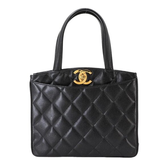 CHANEL Matelasse Hand Bag Caviar Skin Leather Black Vintage Purse 90274280 - Picture 1 of 11